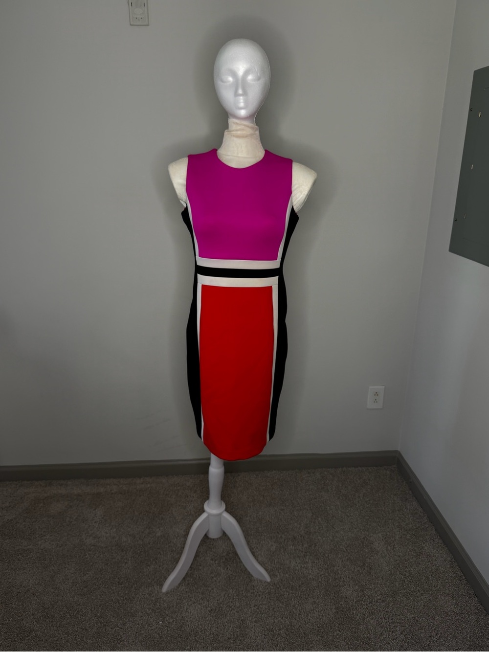 Calvin Klein Fuchsia and Red Colorblock Sheath Dress